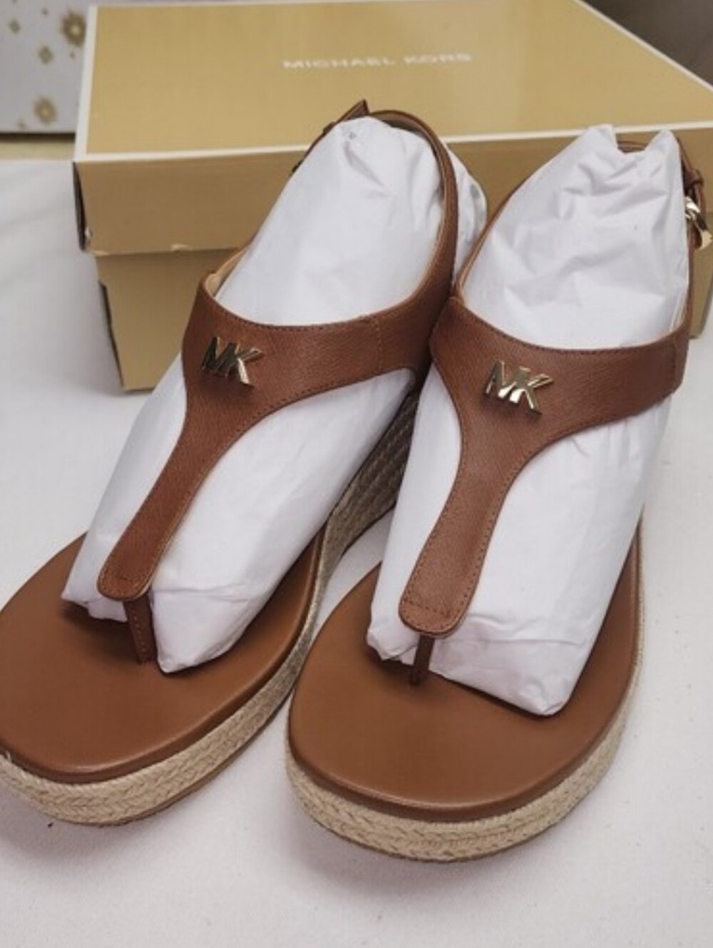 Michael Kors Laney Saffiano Leather Thong Sandal  In The Color Luggage